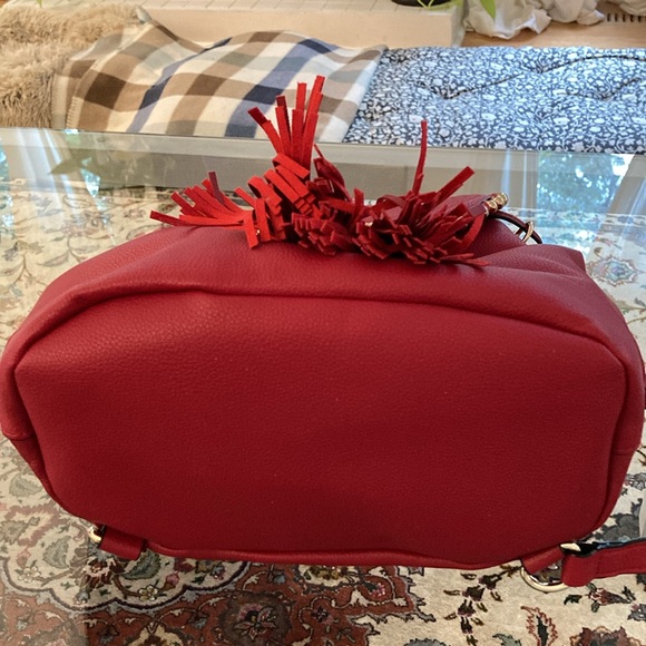 NWOT Victoria’s Secret Red Faux Leather Tassel Backpack - Picture 7 of 8